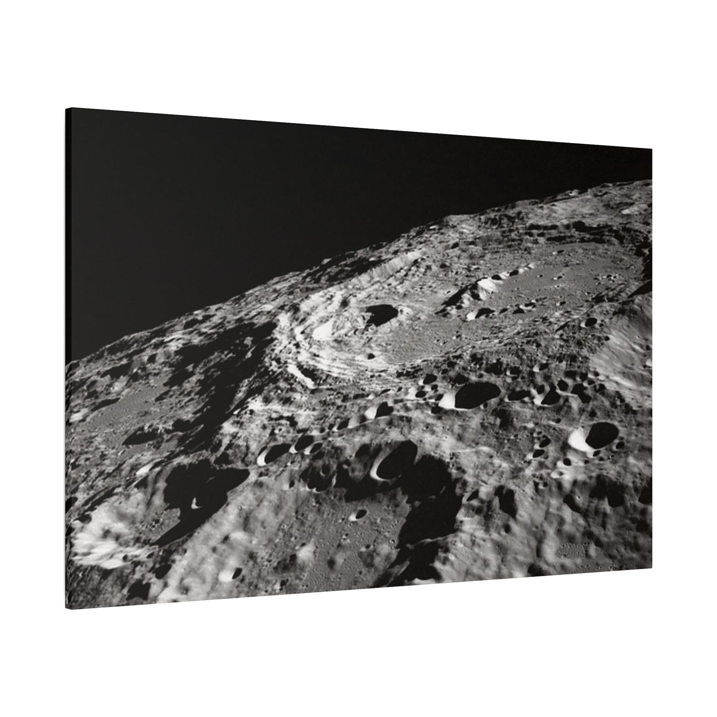 Lunar Surface Matte Canvas Print — Black & White Moon Crater Wall Art