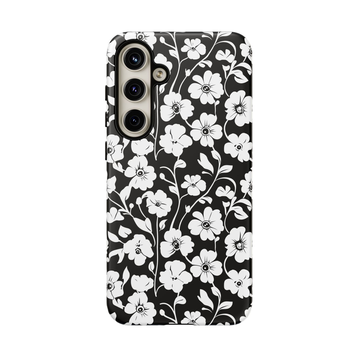 Floral Noir Tough Phone Case — Black & White Flower Protective Cover