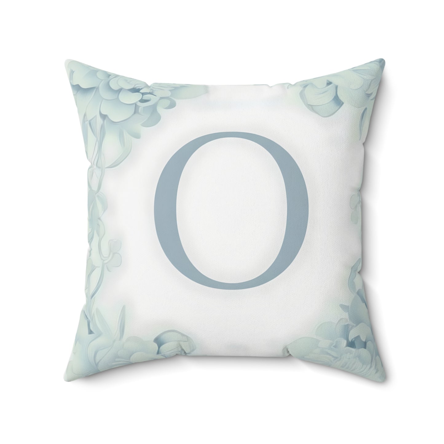 Monogram O Floral Throw Pillow — Soft Pastel Decorative Square Accent Cushion