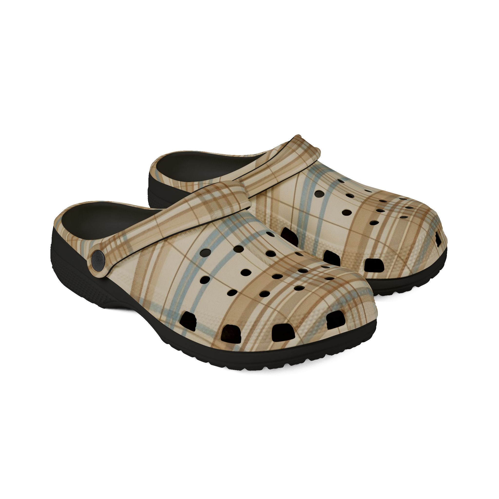Beige Plaid Clogs / Croc - Comfortable Slip-On Garden & Casual Shoes