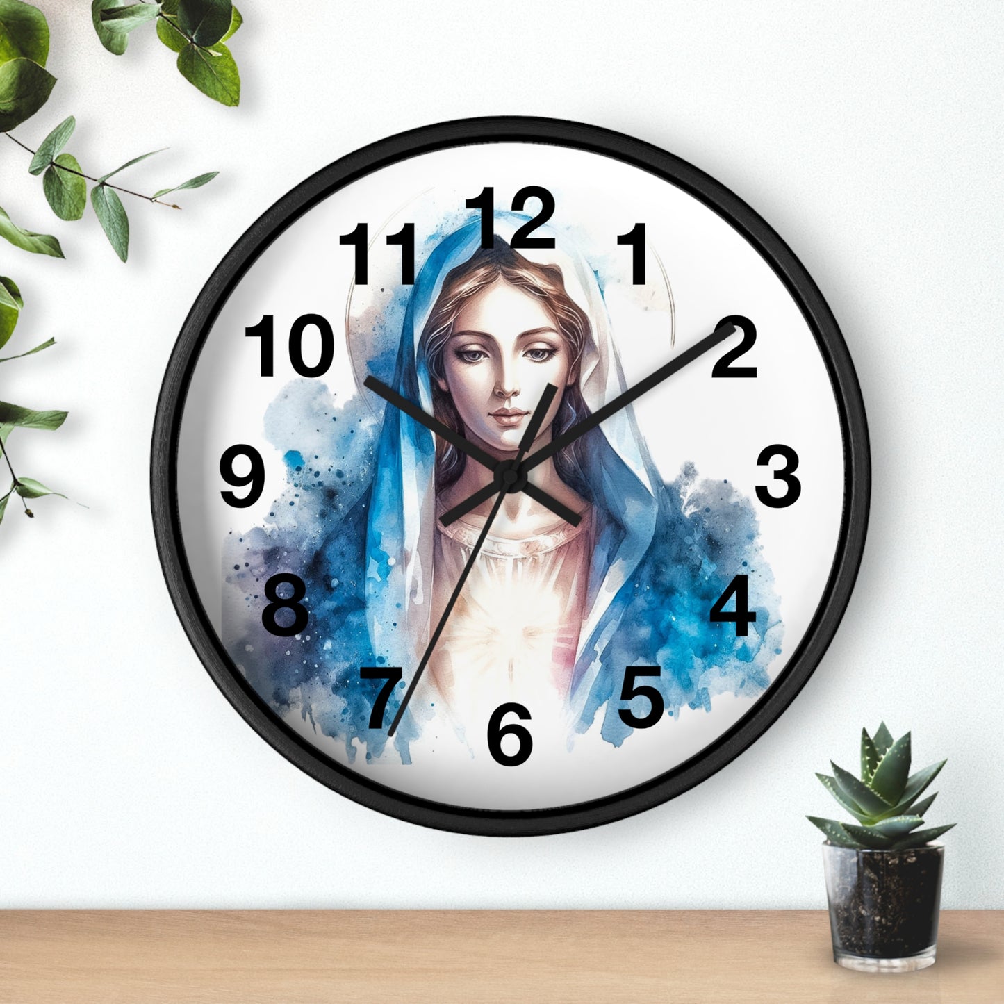 Serene Virgin Mary Wall Clock - Spiritual Home Decor, Religious Gift, Timeless Artistic Piece, Faith-Based Office Accessory