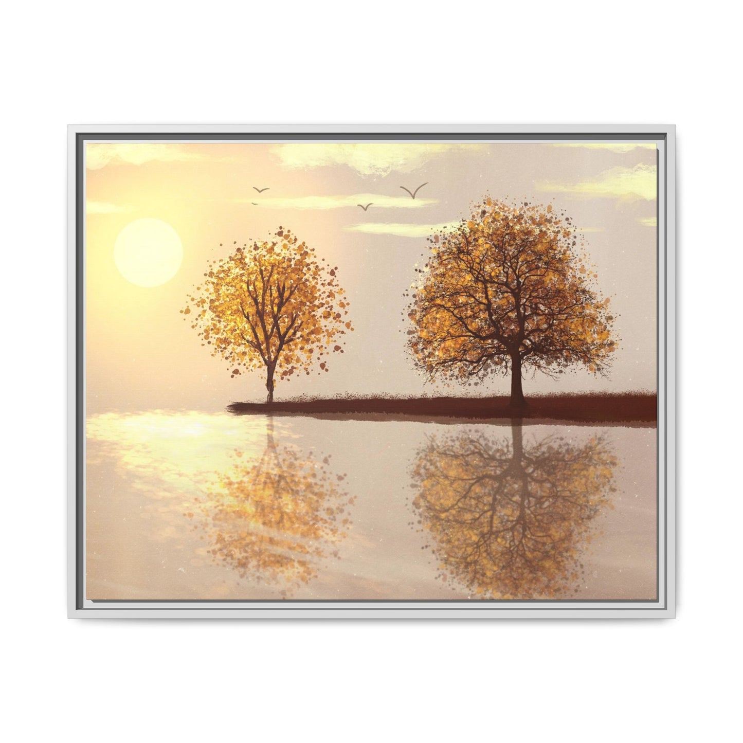 Framed Matte Canvas Wall Art — Golden Autumn Trees Reflection