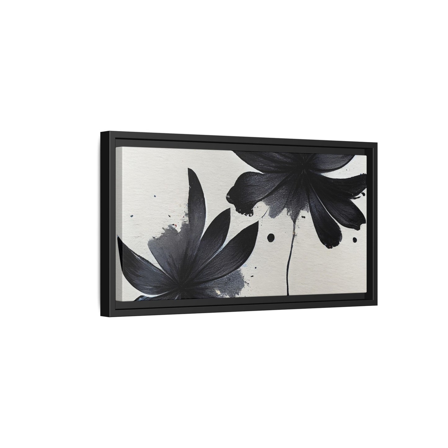 Framed Black Floral Matte Canvas Wall Art — Monochrome Botanical Print