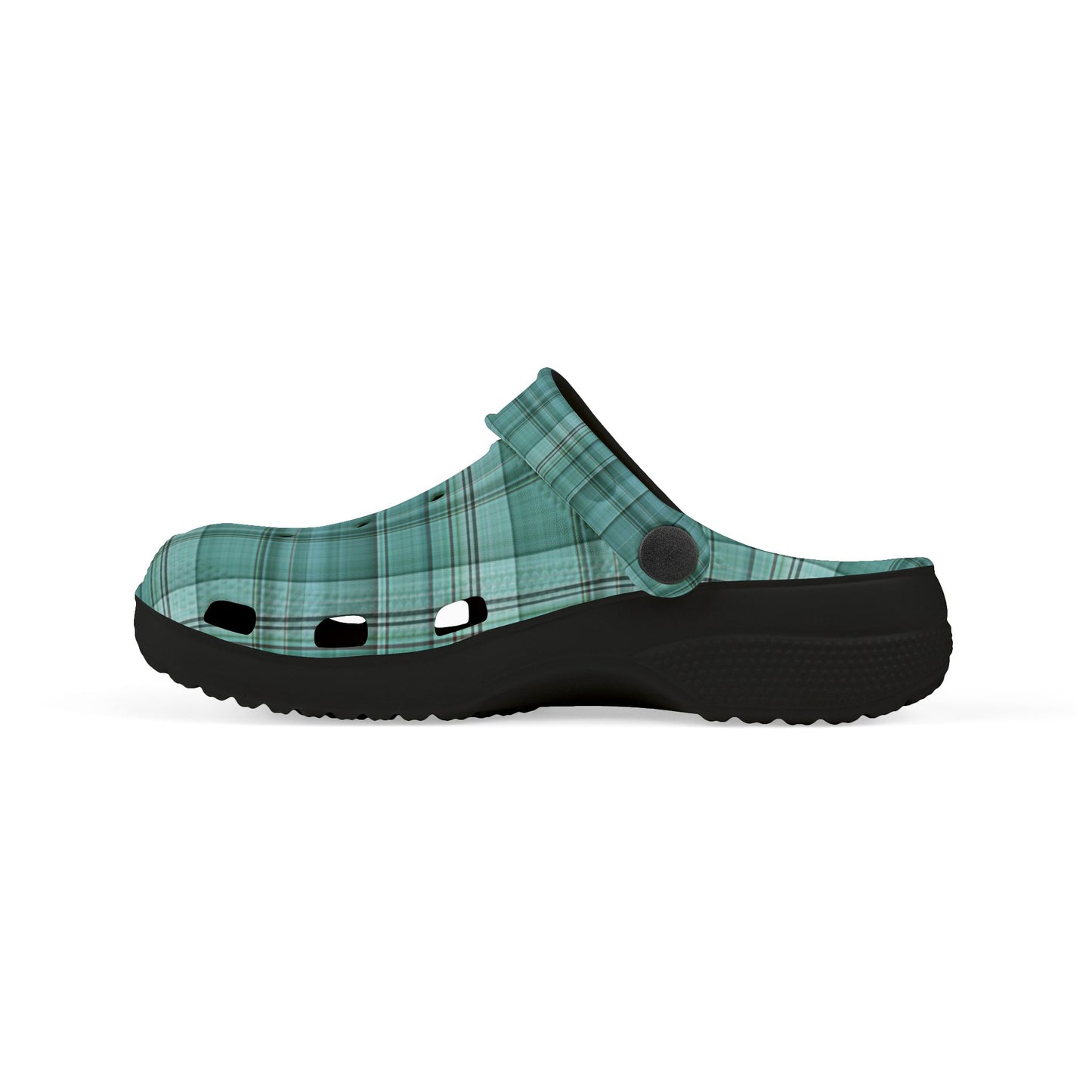 Kids Teal Plaid EVA Foam Clogs — Lightweight Slip-On Sandals for Toddlers & Children