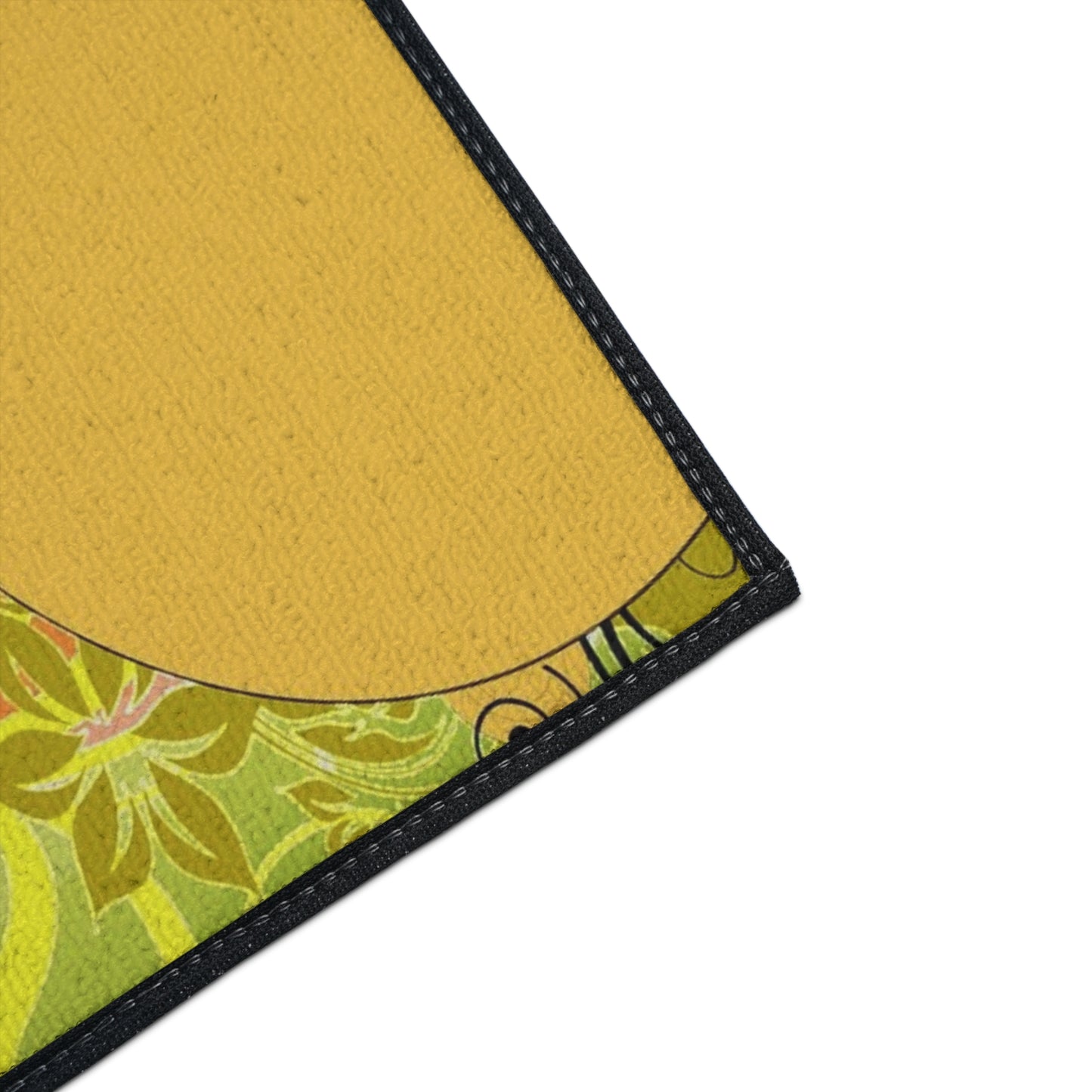 Floral Swirl Heavy Duty Floor Mat — Yellow Green Decorative Entry Rug