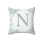 Monogram N Floral Throw Pillow — Soft Blue Initial Decorative Accent