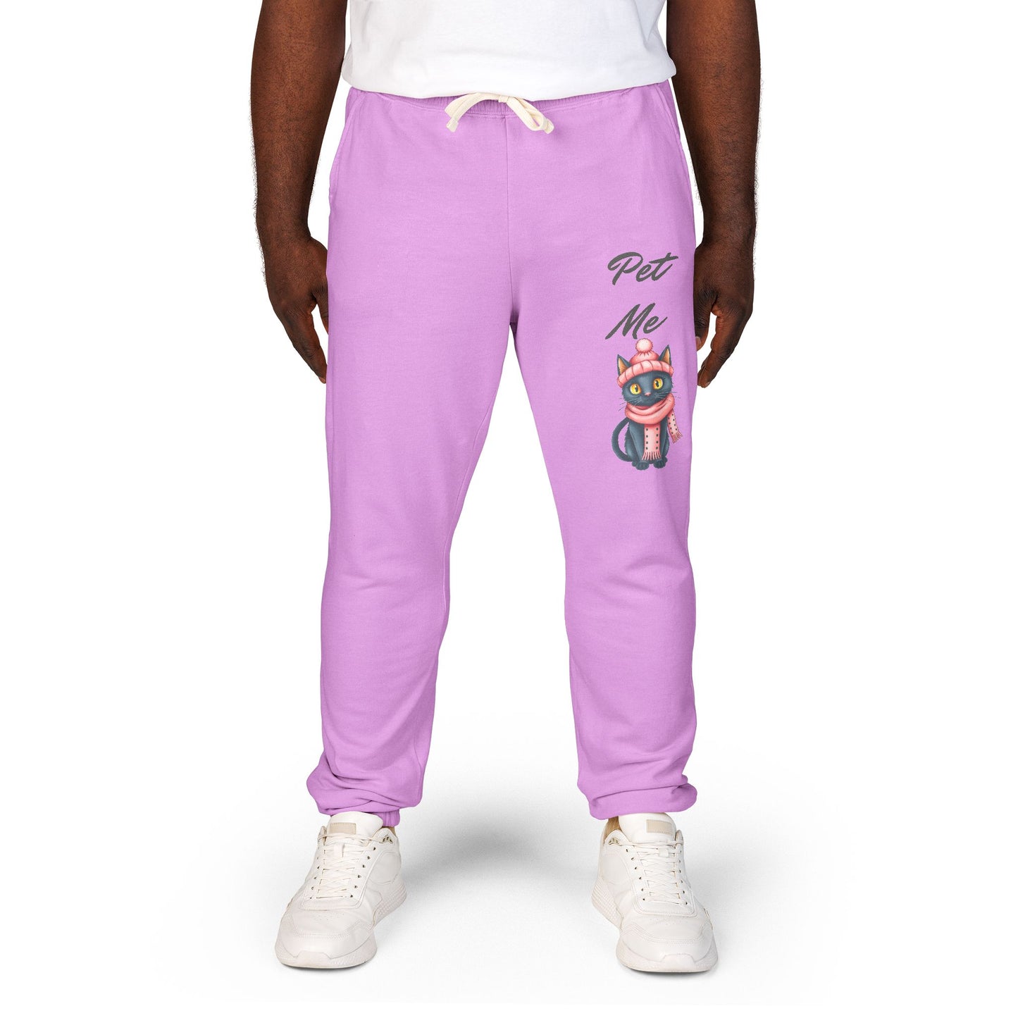 Sweatpants — Colorful Cosmic Cat Graphic "Pet Me" Joggers