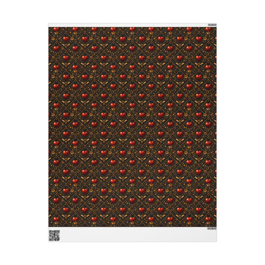 Ornate Heart Wrapping Paper Roll – Elegant Red & Gold Gift Wrap