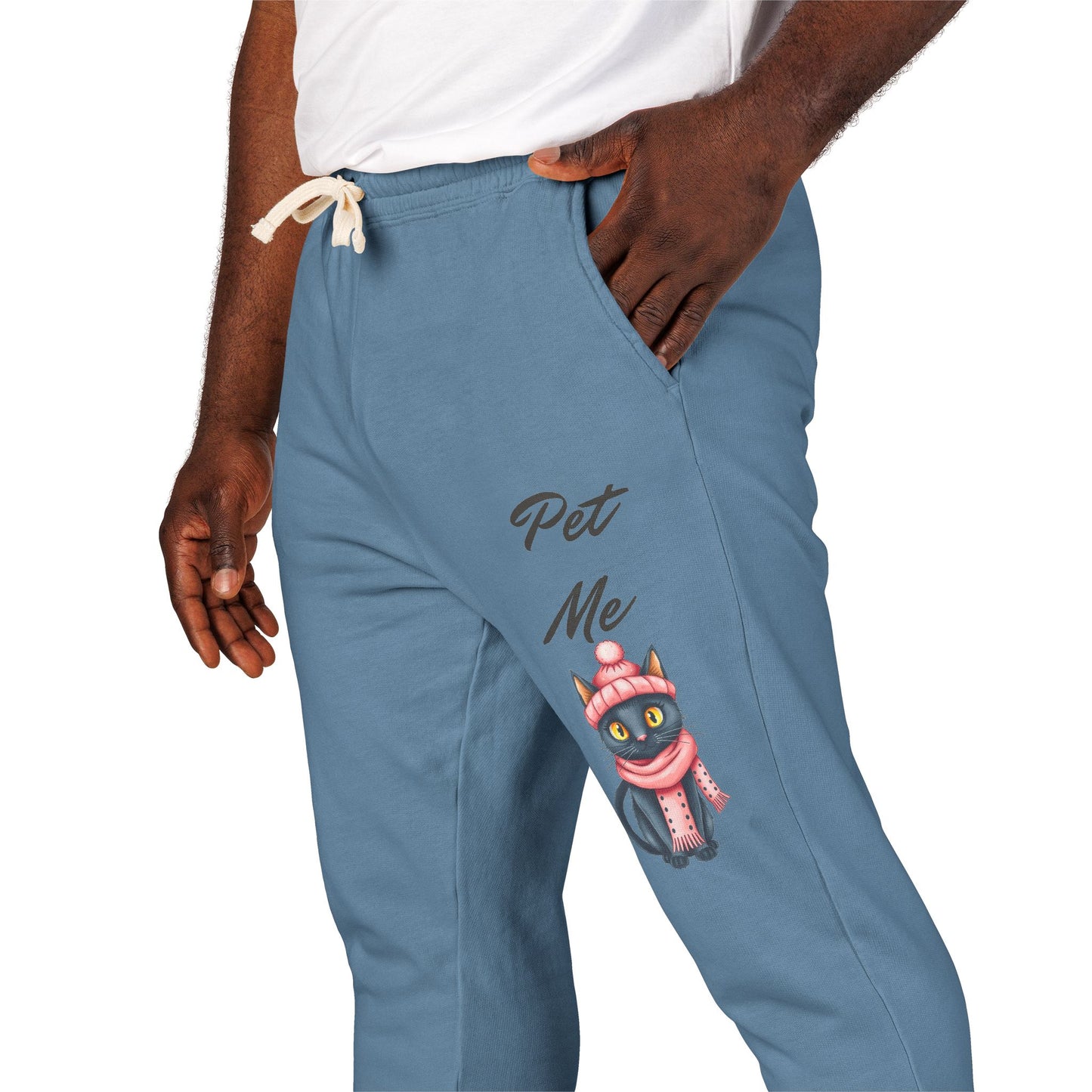 Sweatpants — Colorful Cosmic Cat Graphic "Pet Me" Joggers