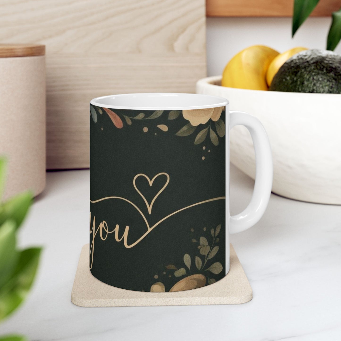 Thank You Floral Ceramic Mug — Elegant Script Gift Mug (11oz & 15oz)
