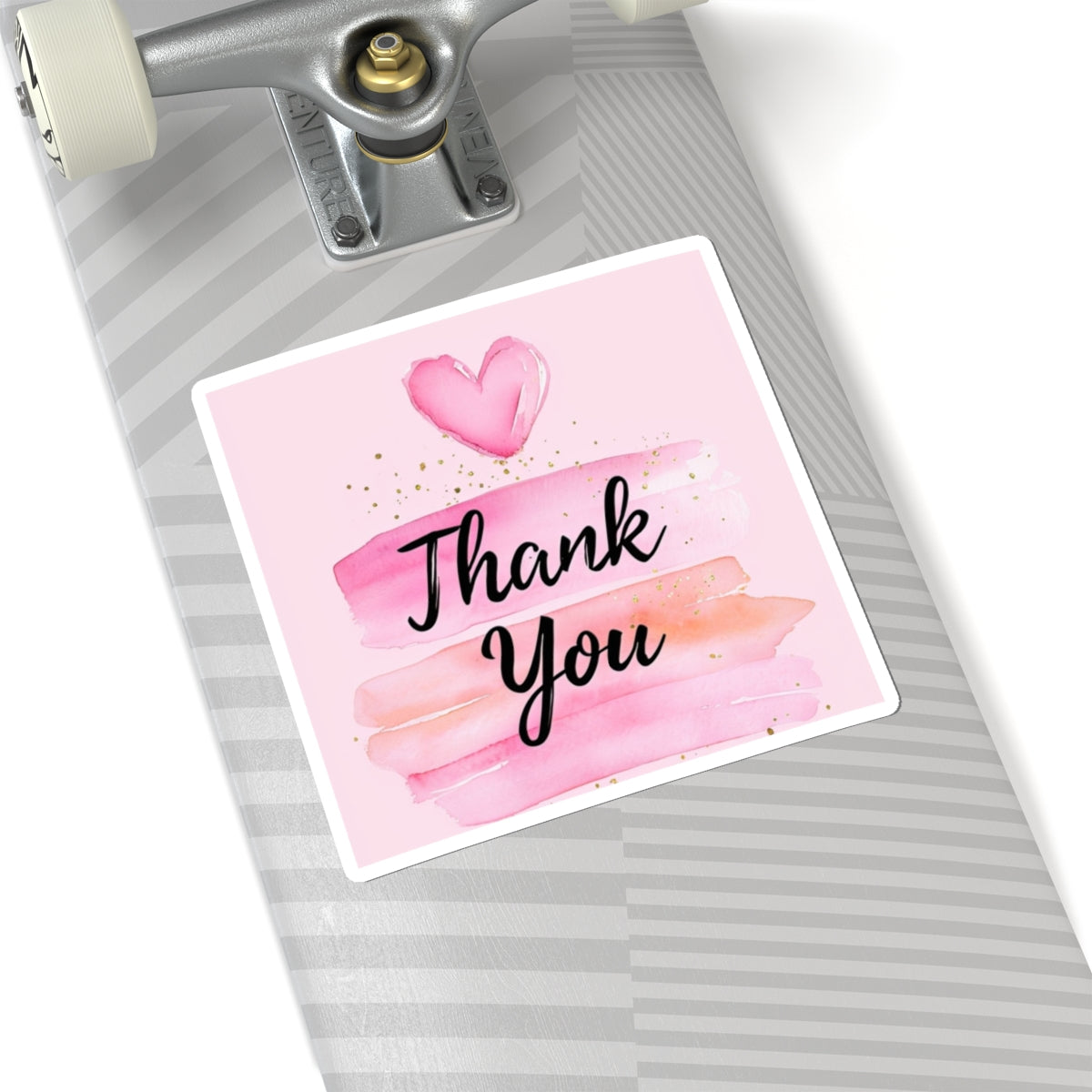 Thank You Kiss-Cut Sticker — Pink Watercolor Heart Appreciation Decal