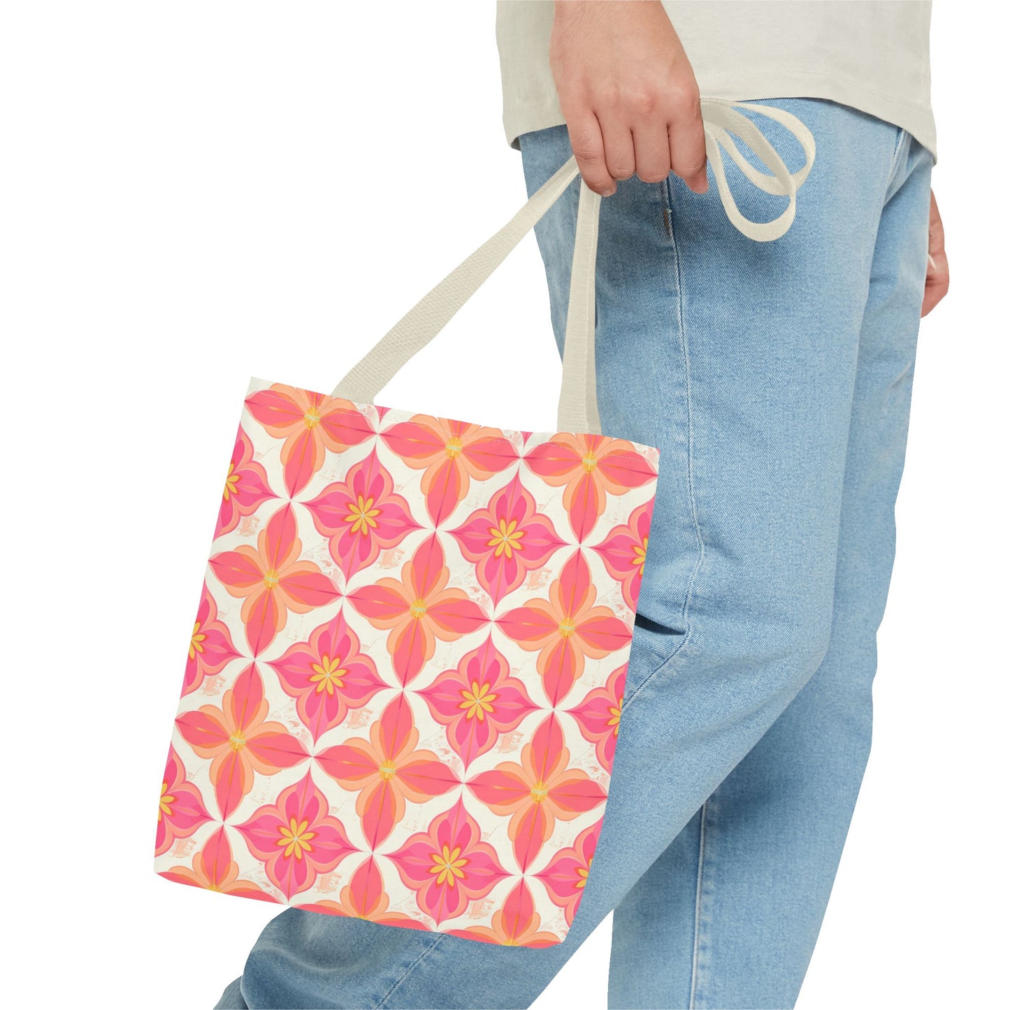 Pink Floral Geometric Tote Bag —  Reusable Shopper