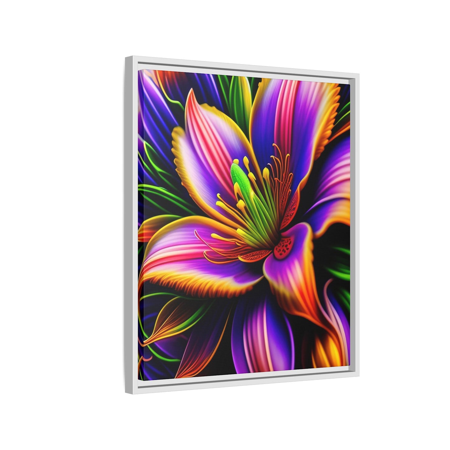 Vibrant Neon Floral Matte Canvas Print — Framed Wall Art