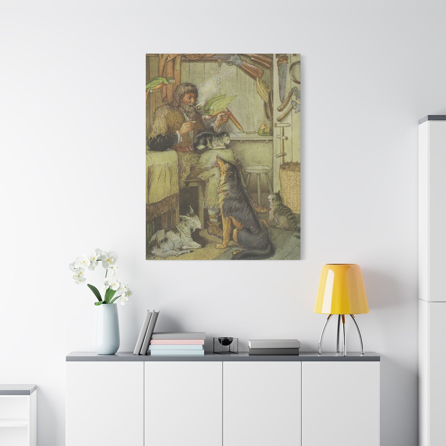 Vintage Cottage Animal Illustration Matte Canvas Print