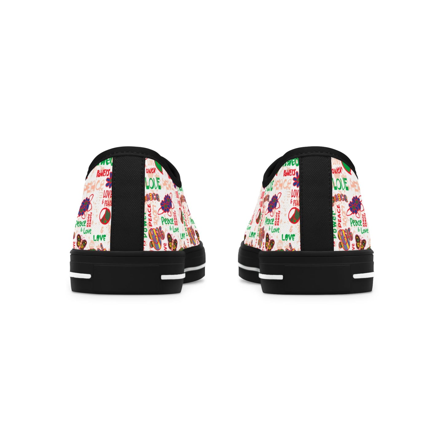 Low Top Sneakers — Retro Peace & Love Floral Pattern