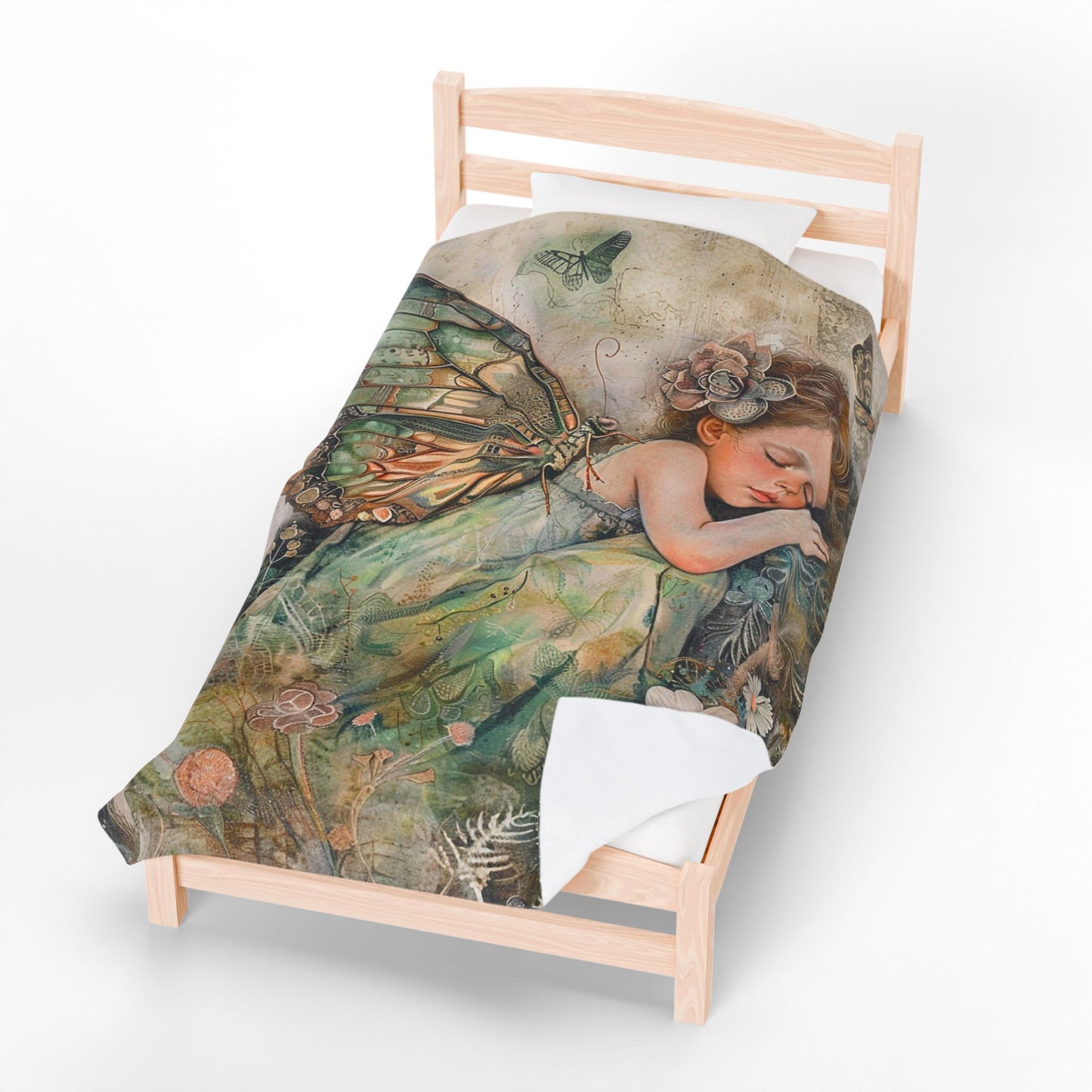 Fairy Dream Velveteen Plush Blanket — Sleeping Fairy Art Throw for Kids & Nursery