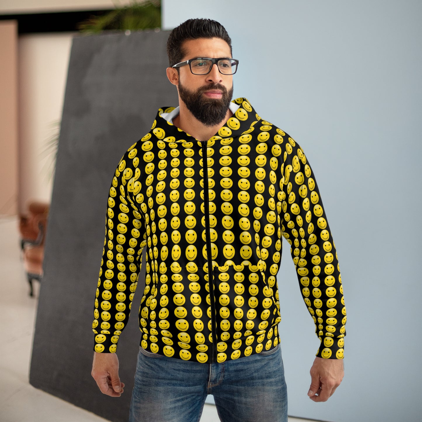 Happy Emoji Unisex Zip Hoodie, Fun Apparel for Casual Wear