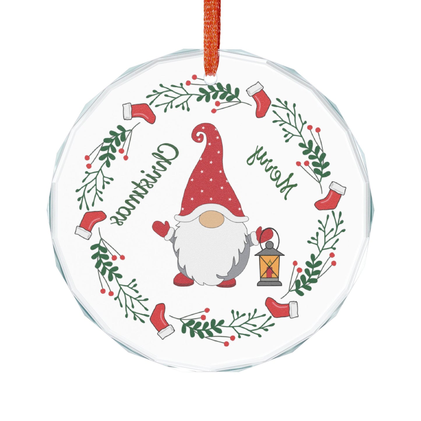 Heart Crystal Ornament — Merry Christmas Gnome Holiday Decoration