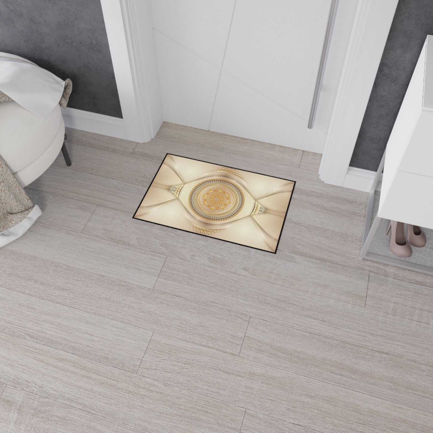 Decorative Heavy Duty Floor Mat — Elegant Gold Mandala Design