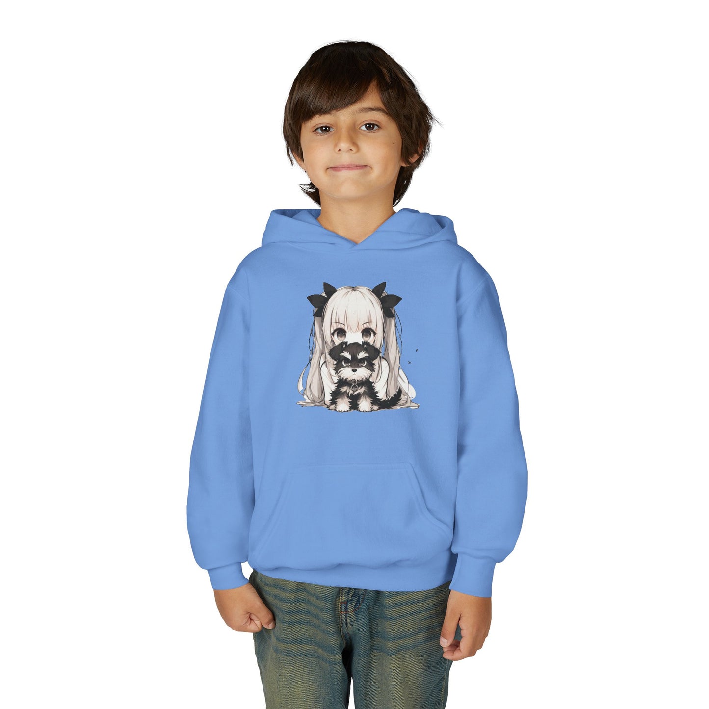 Cute Anime Girl & Puppy Youth Hoodie — Kawaii Kids Pullover for Anime Fans
