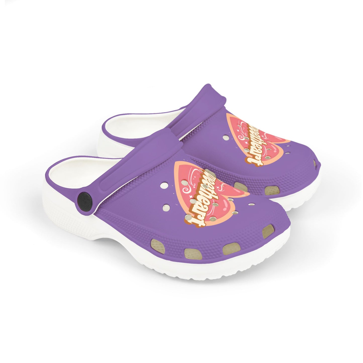 Kids Purple "Sweetheart" Foam Clogs — Cute Heart Graphic Slip-On Shoes