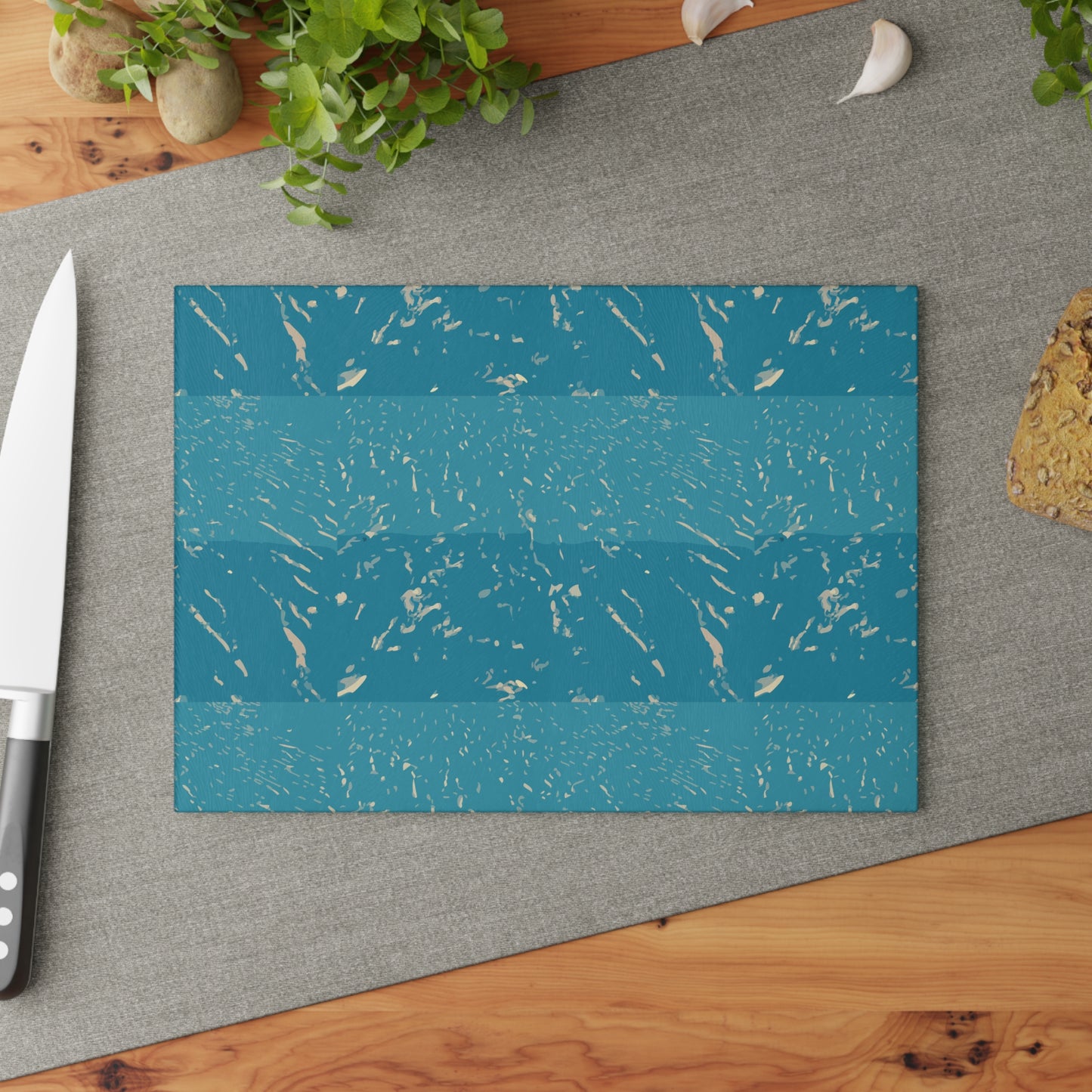 Teal Marble Stripes Glass Cutting Board — Decorative Kitchen Chopping Board