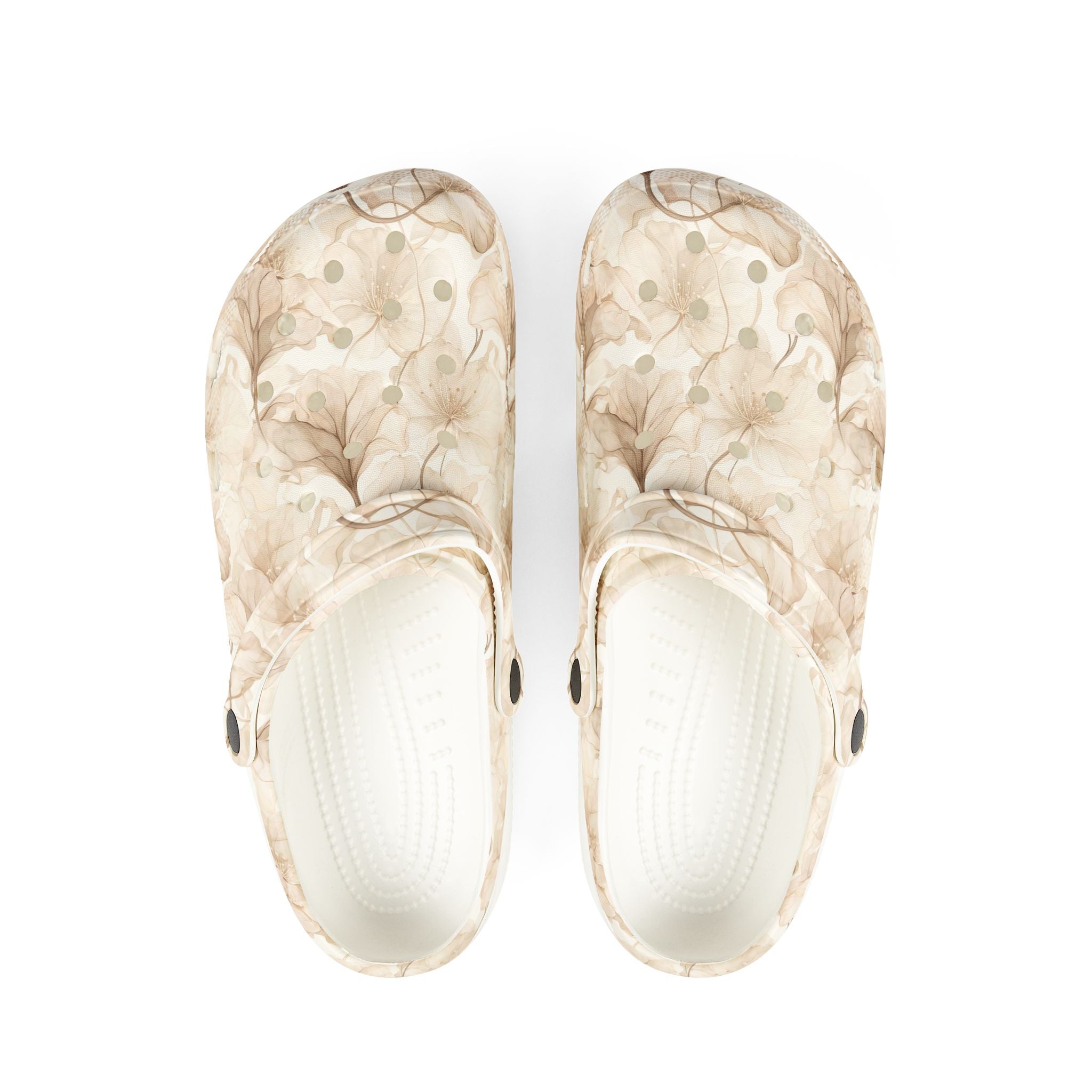 Beige Watercolor Floral Clogs — Lightweight EVA Foam Slip-On Shoes