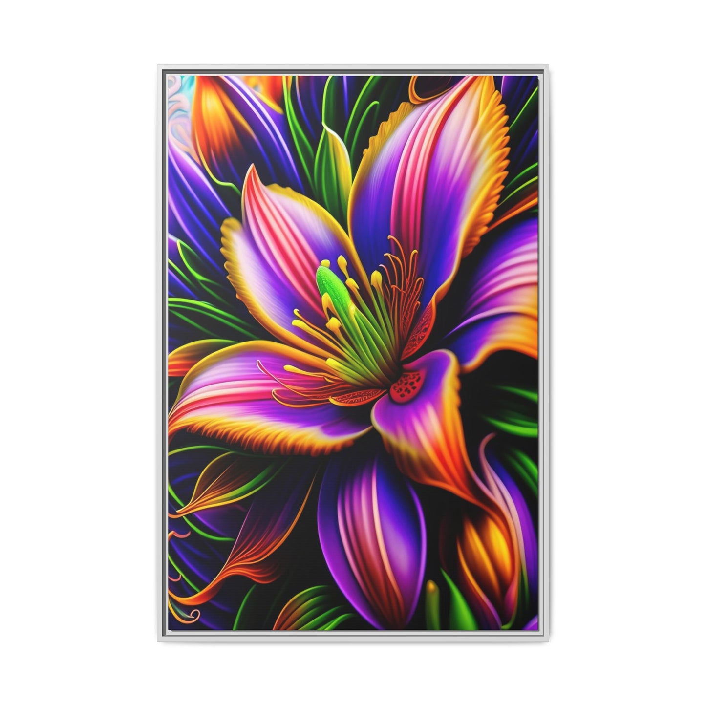 Vibrant Neon Floral Matte Canvas Print — Framed Wall Art