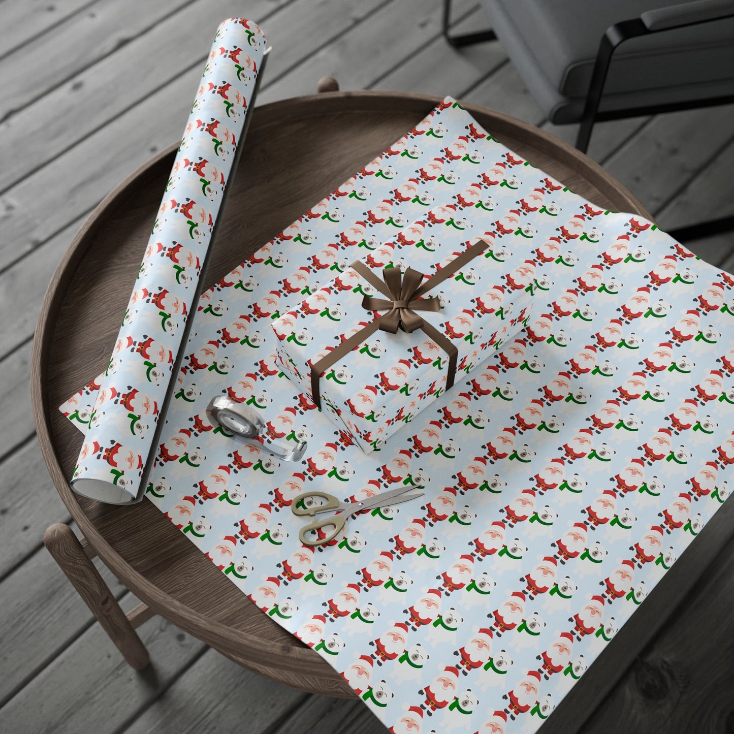 Wrapping Paper — Cute Santa & Polar Bear Holiday Gift Wrap (Festive Blue Roll)