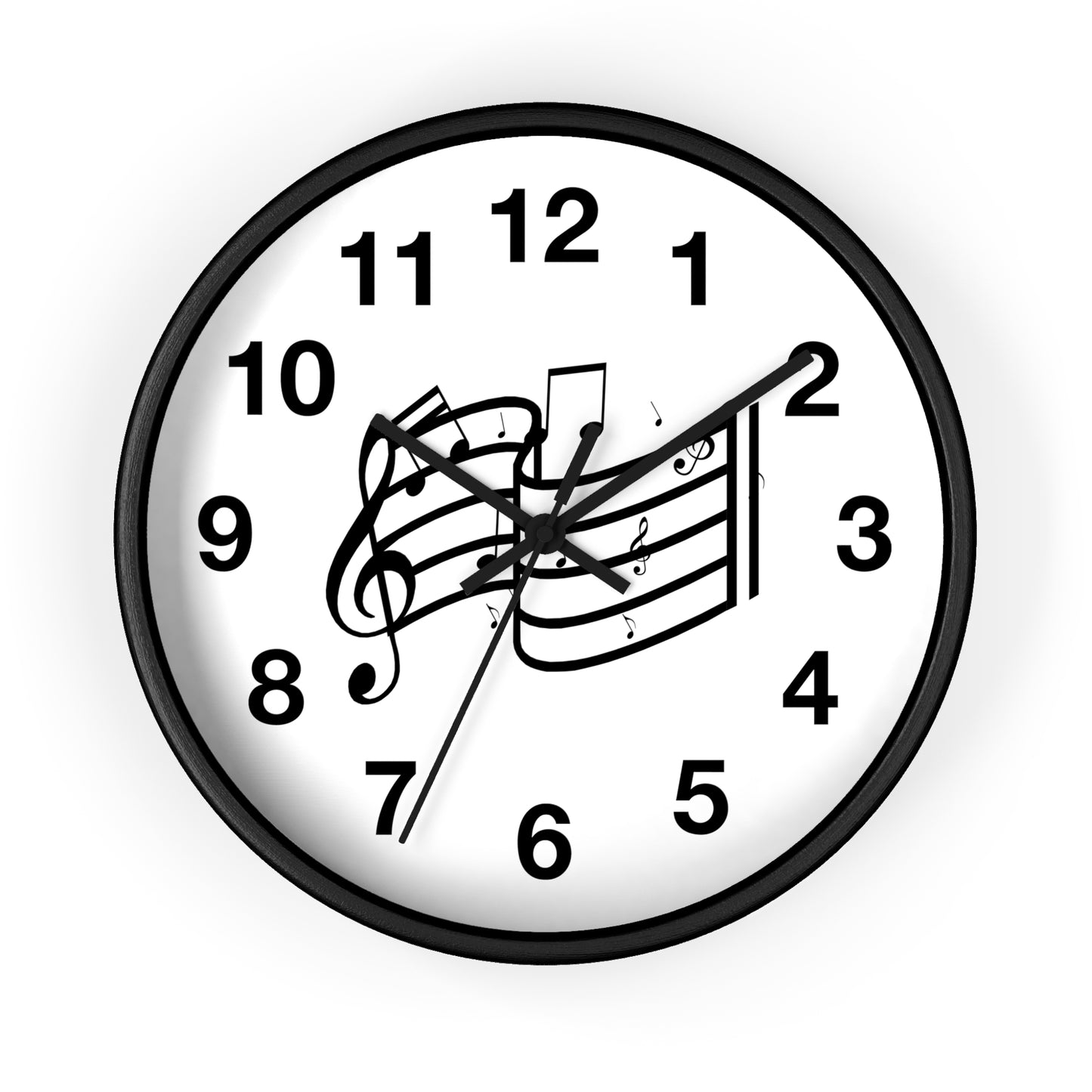 Music Notes Wall Clock — Black & White Treble Clef Timepiece for Music Lovers