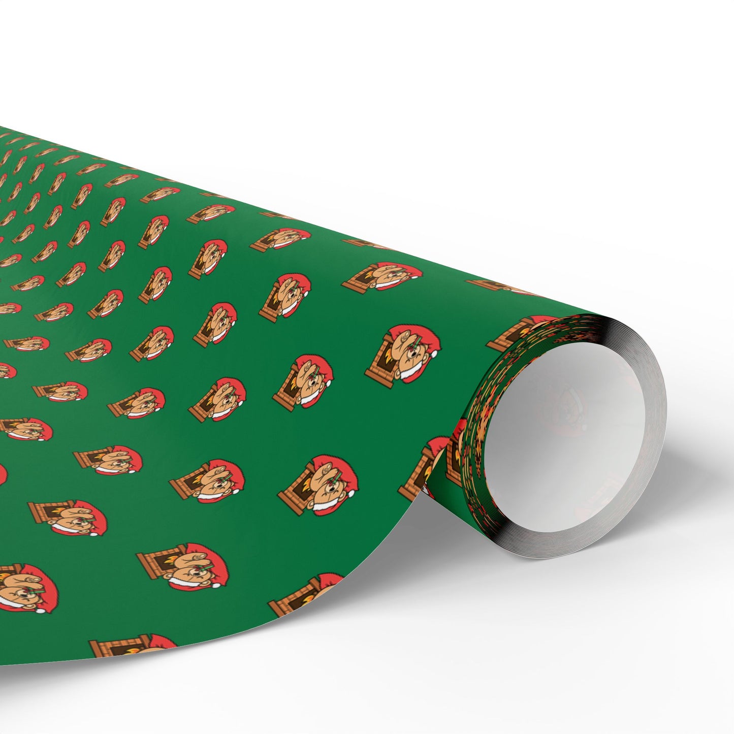 Christmas Green Wrapping Paper Roll with Festive Santa Face Pattern