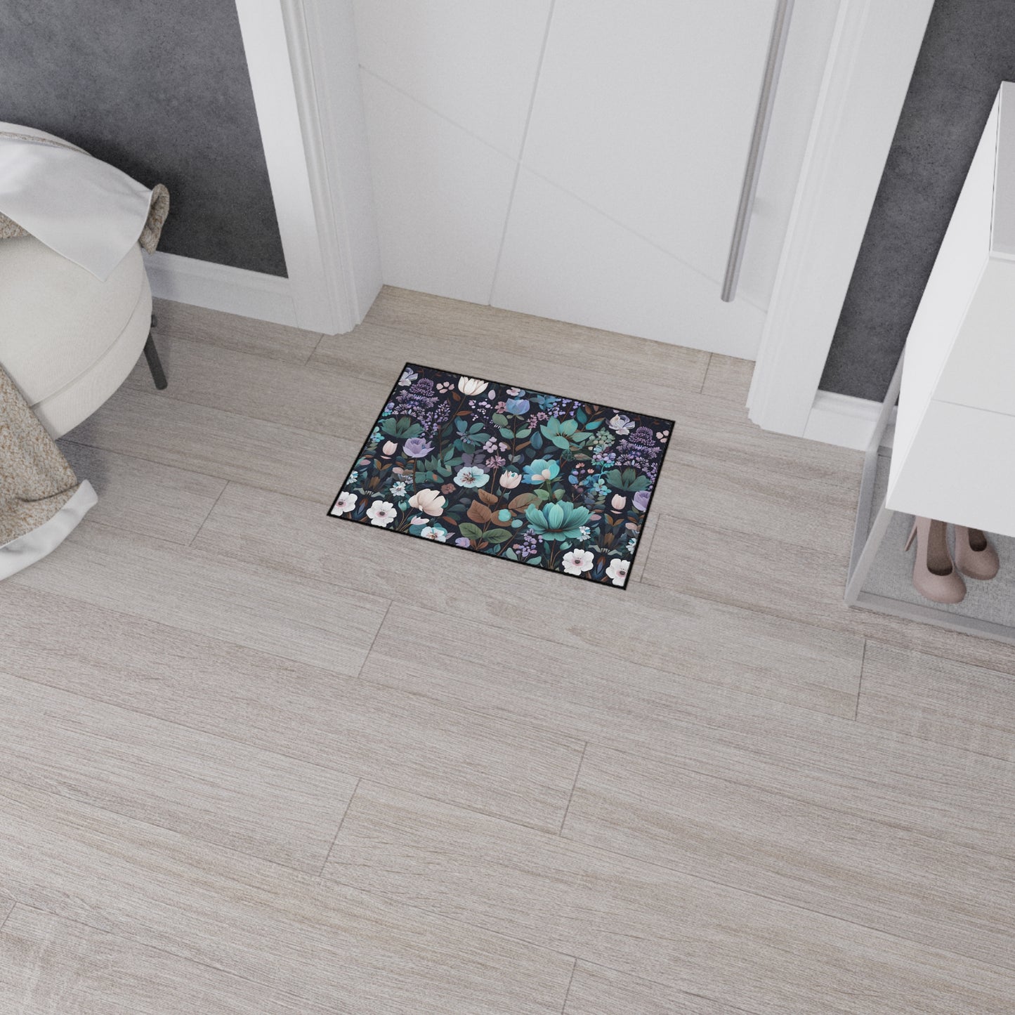 Floral Heavy Duty Floor Mat — Dark Botanical Non-Slip Door Rug