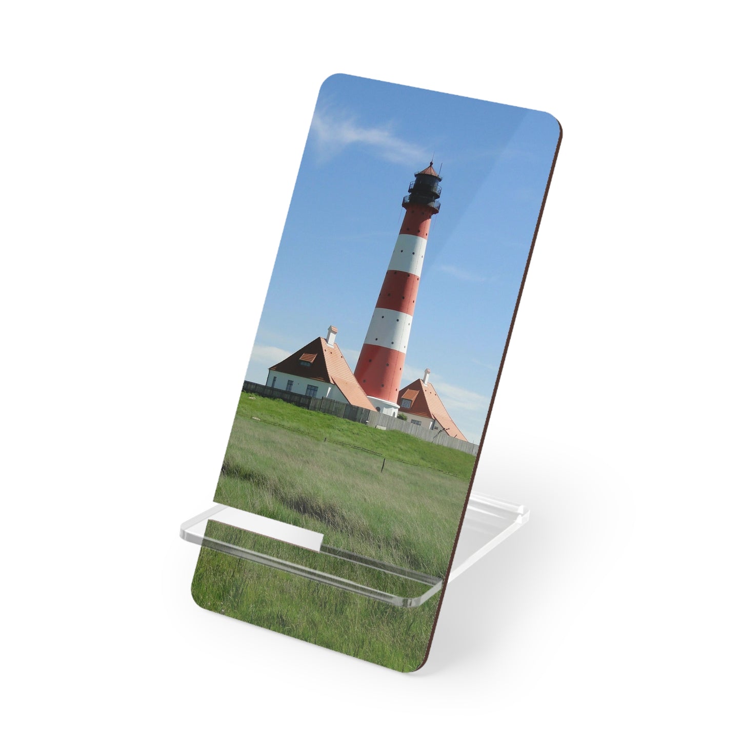 Lighthouse Photo Phone Stand — Clear Acrylic Mobile Display Dock