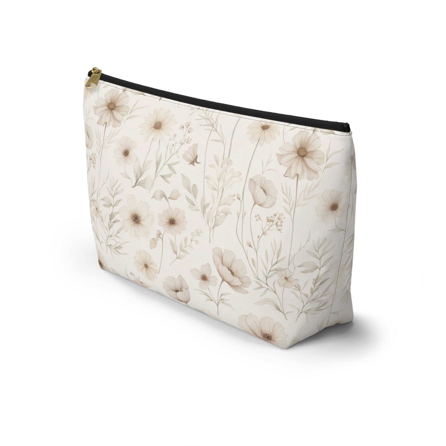 Floral Toile Accessory Pouch — Neutral Vintage Flower Cosmetic Bag