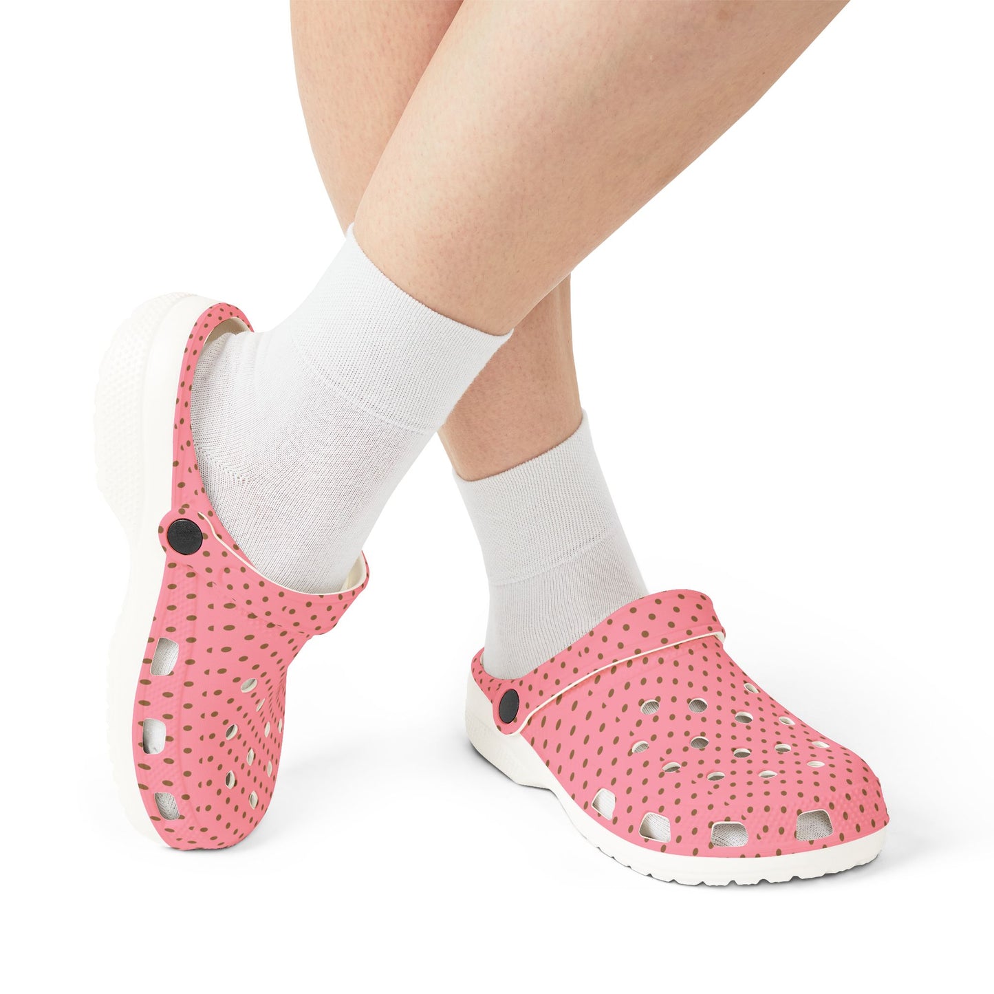 Pink Polka Dot EVA Foam Clogs — Lightweight Slip-On Garden Shoes