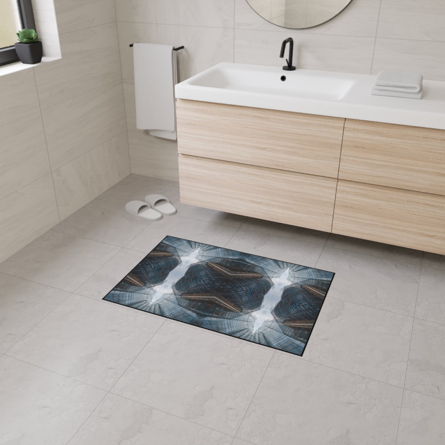 Industrial Kaleidoscope Heavy-Duty Floor Mat — Geometric Urban Entry Rug