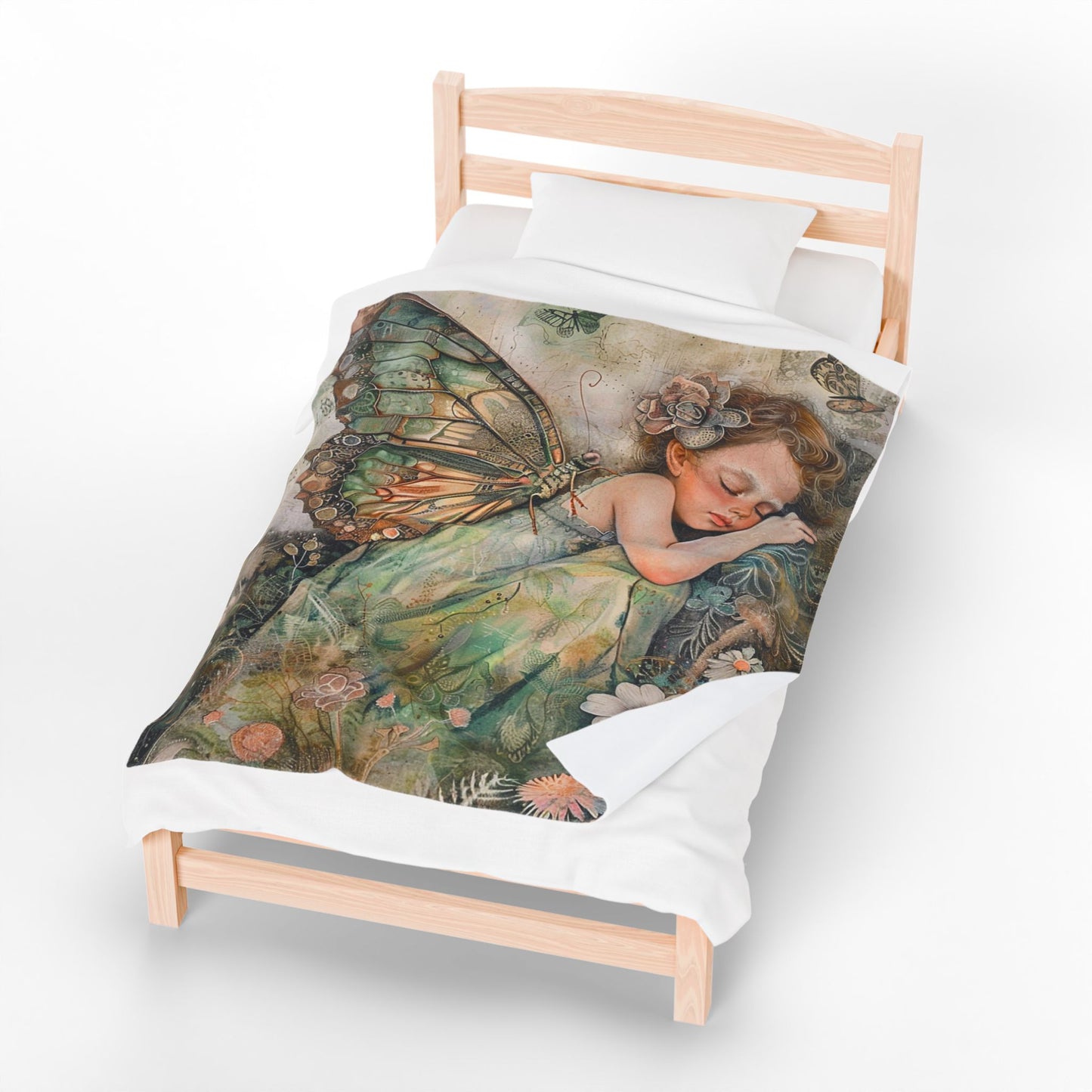 Fairy Dream Velveteen Plush Blanket — Sleeping Fairy Art Throw for Kids & Nursery