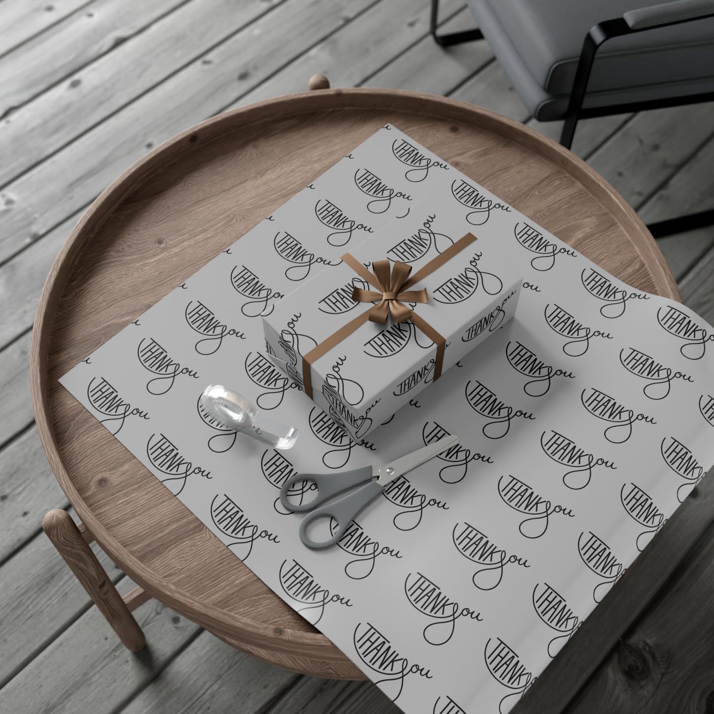 Gift Wrap Paper — 'Thank You' Patterned Wrapping Paper (Gray)