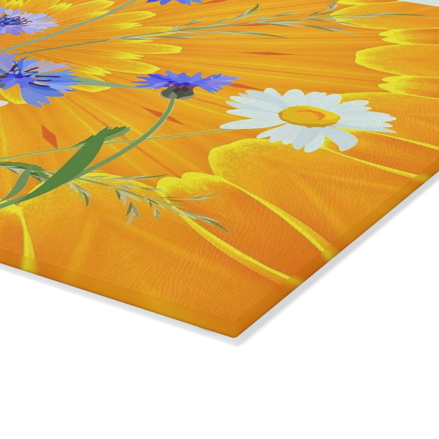 Glass Cutting Board — Bright Sunflower & Wildflower Kitchen Cutting Board