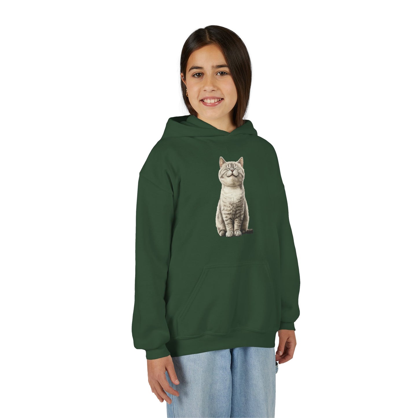 Kids Cat Hoodie – Cute Sitting Kitten Youth Hooded Sweatshirt