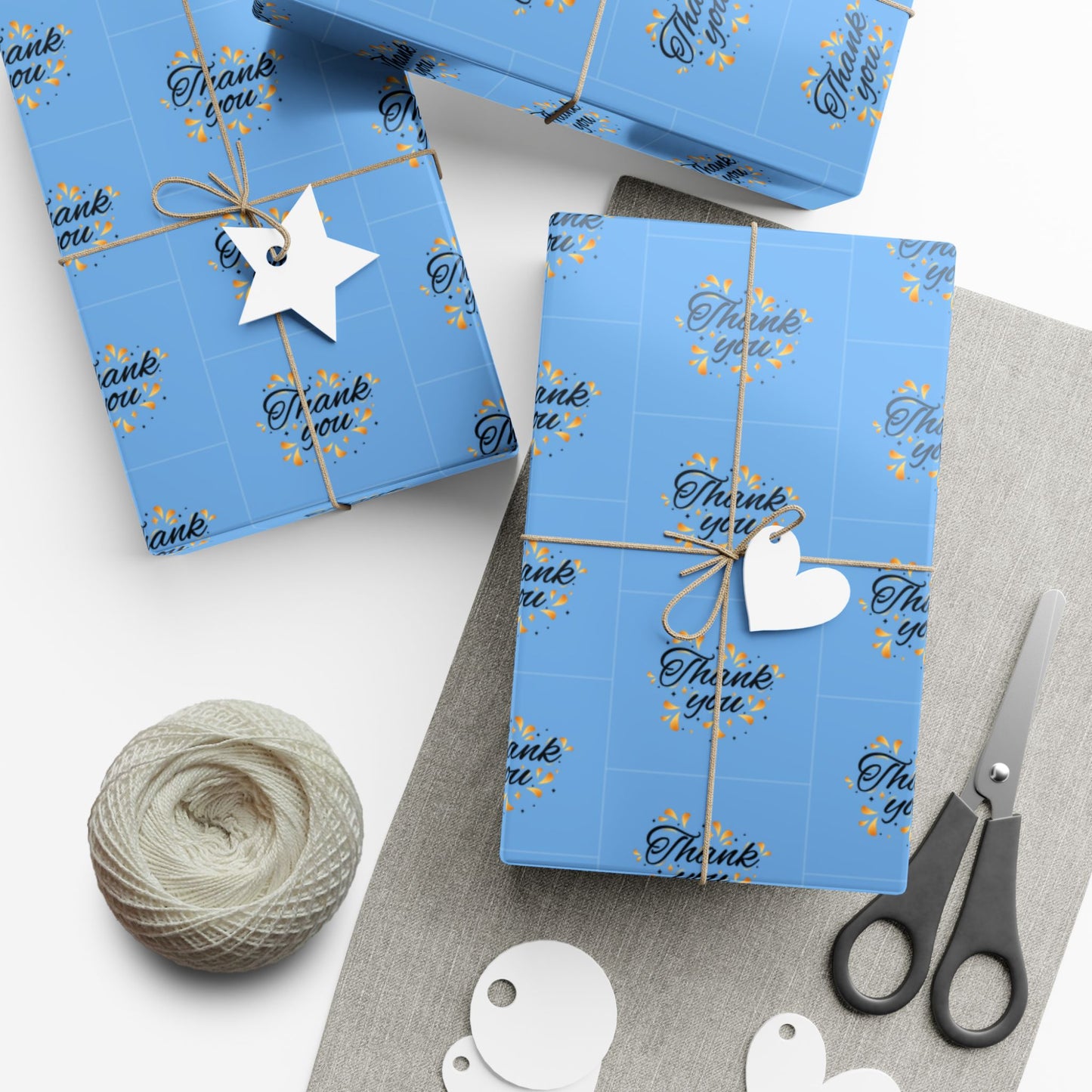 Gift Wrap Paper — 'Thank You' Confetti Pattern (Minimal White & Gold)