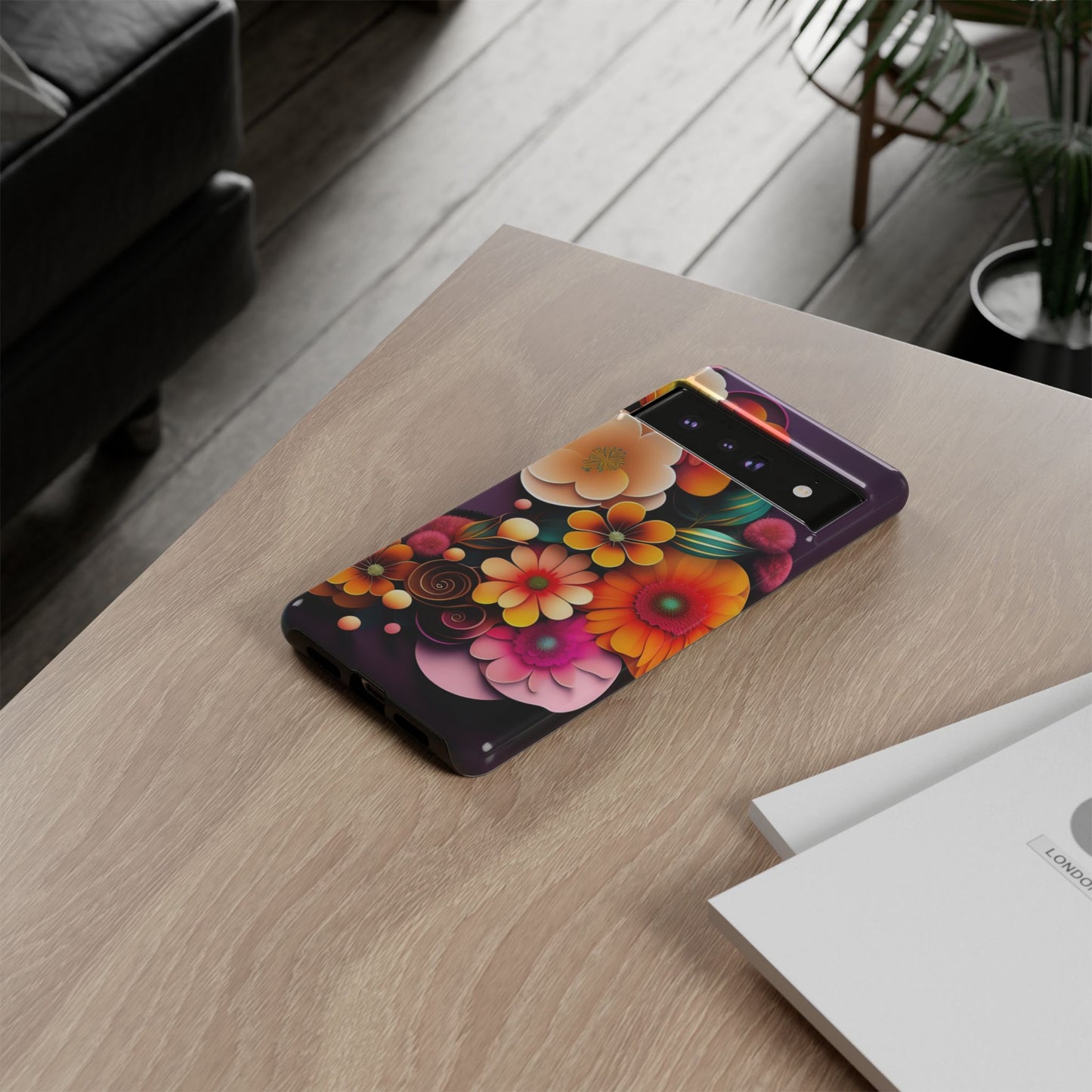 Floral Burst Tough Phone Case — Colorful Retro Flowers Protective Cover