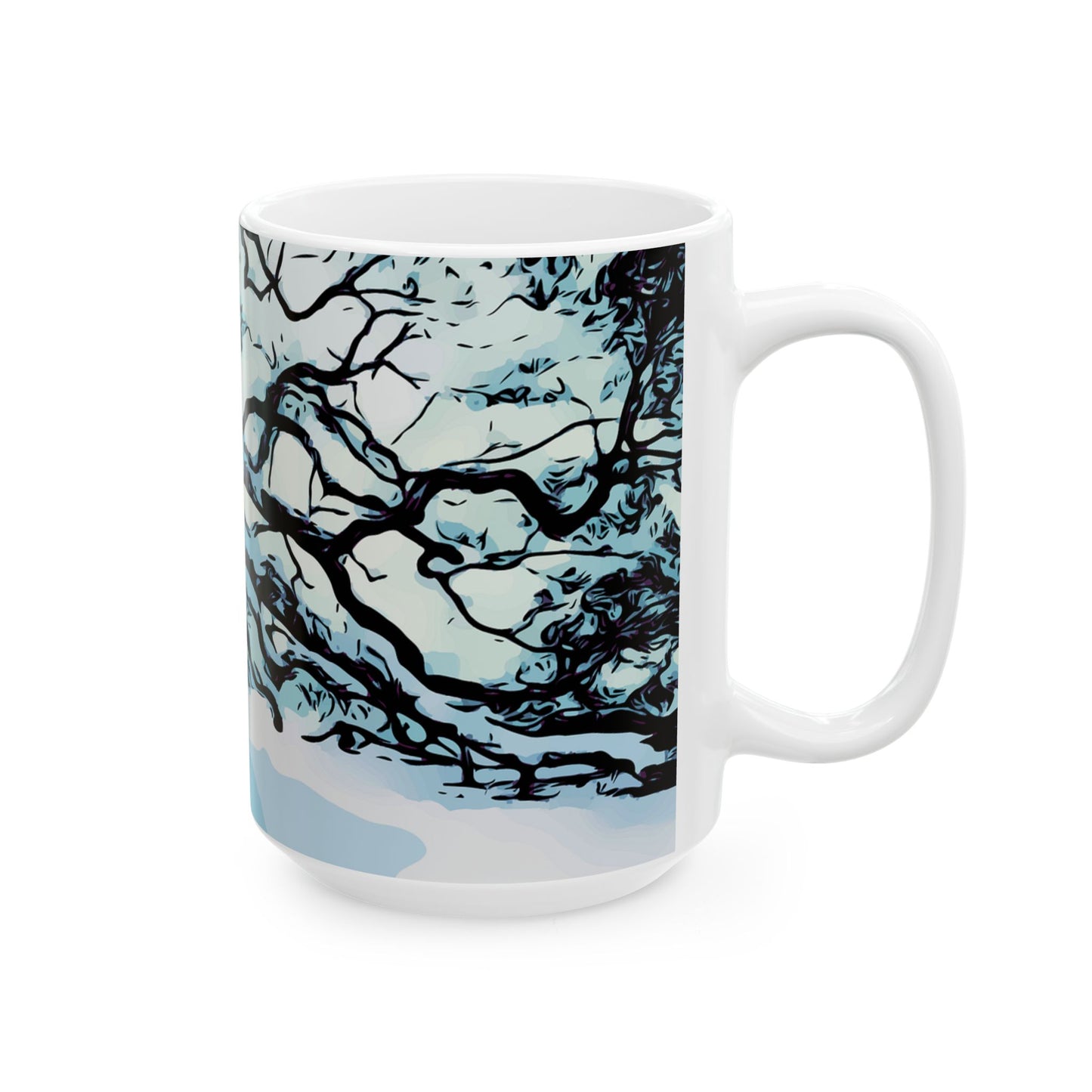 Winter Oak Tree Ceramic Mug — Scenic Snowy Tree Coffee Cup (11oz, 15oz)
