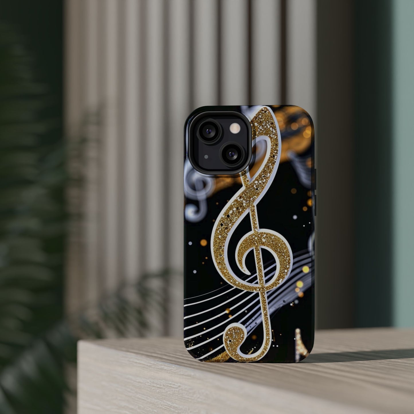 Music Notes Magnetic Impact-Resistant Phone Case — Gold Treble Clef Design