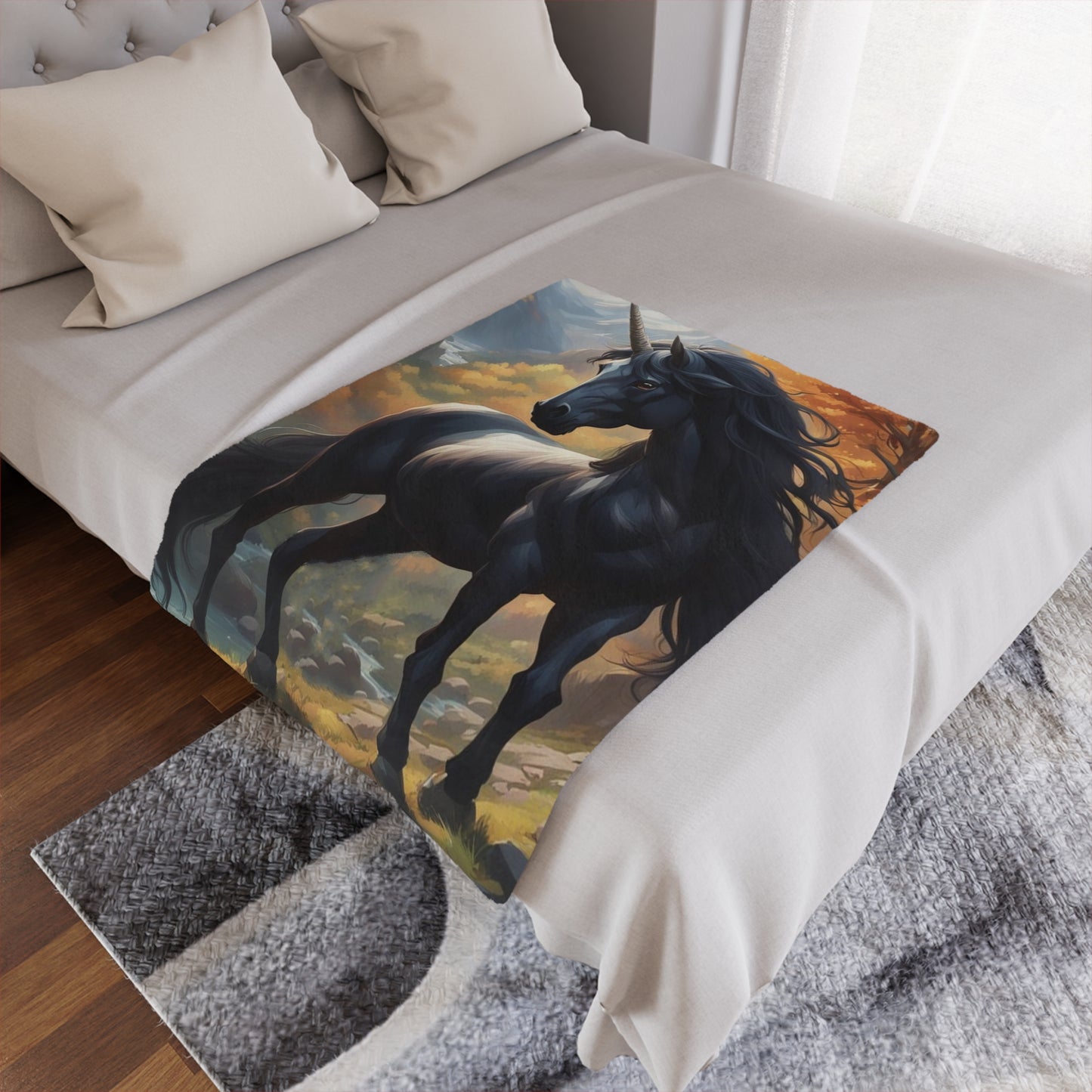 Black Unicorn Minky Blanket — Plush Fantasy Throw for Kids & Adults