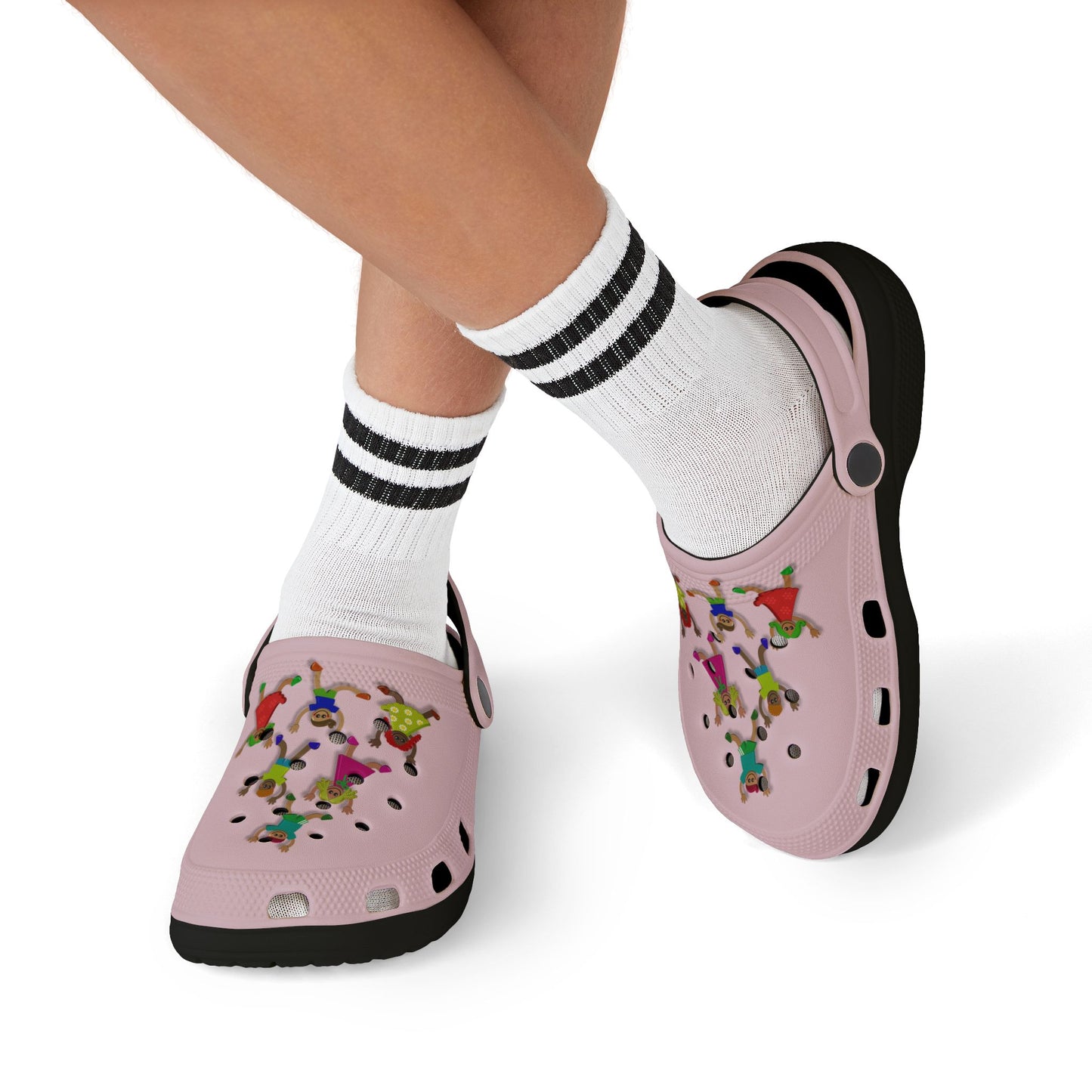 Kids Pink Foam Clogs with Cheerful Dancing Kids Print