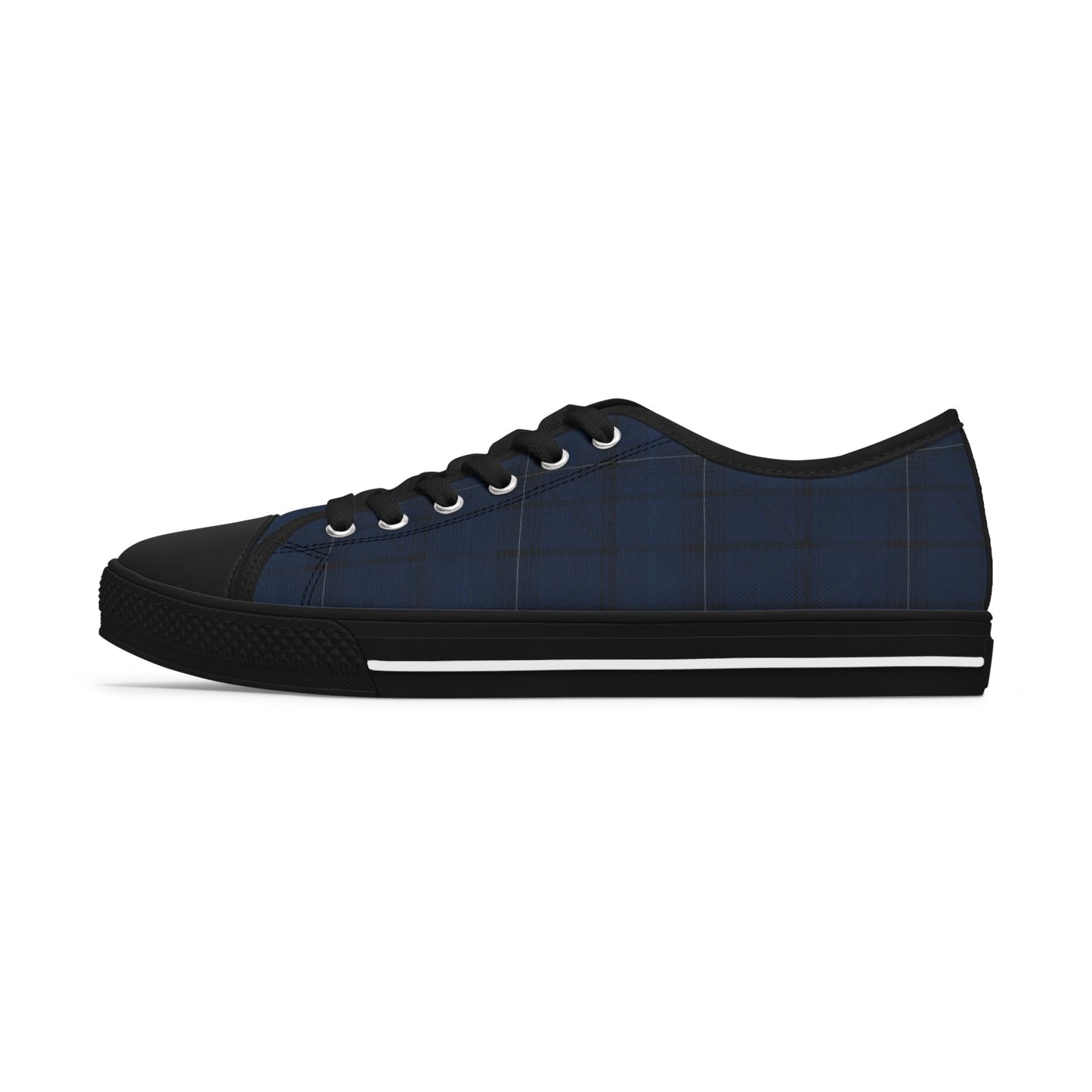 Navy Plaid Low Top Sneakers — Casual Classic Canvas Shoes