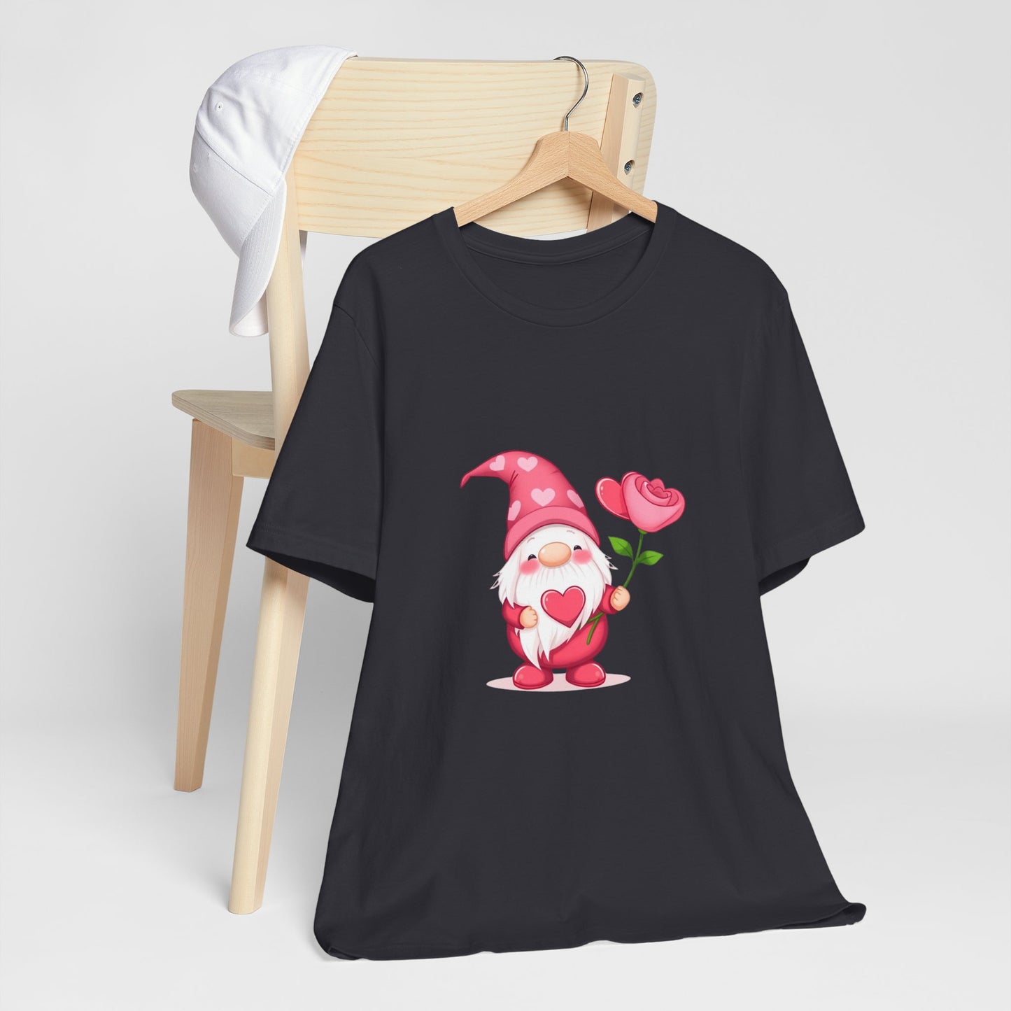 Valentine Gnome T‑Shirt — Cute Pink Gnome Holding Rose Tee