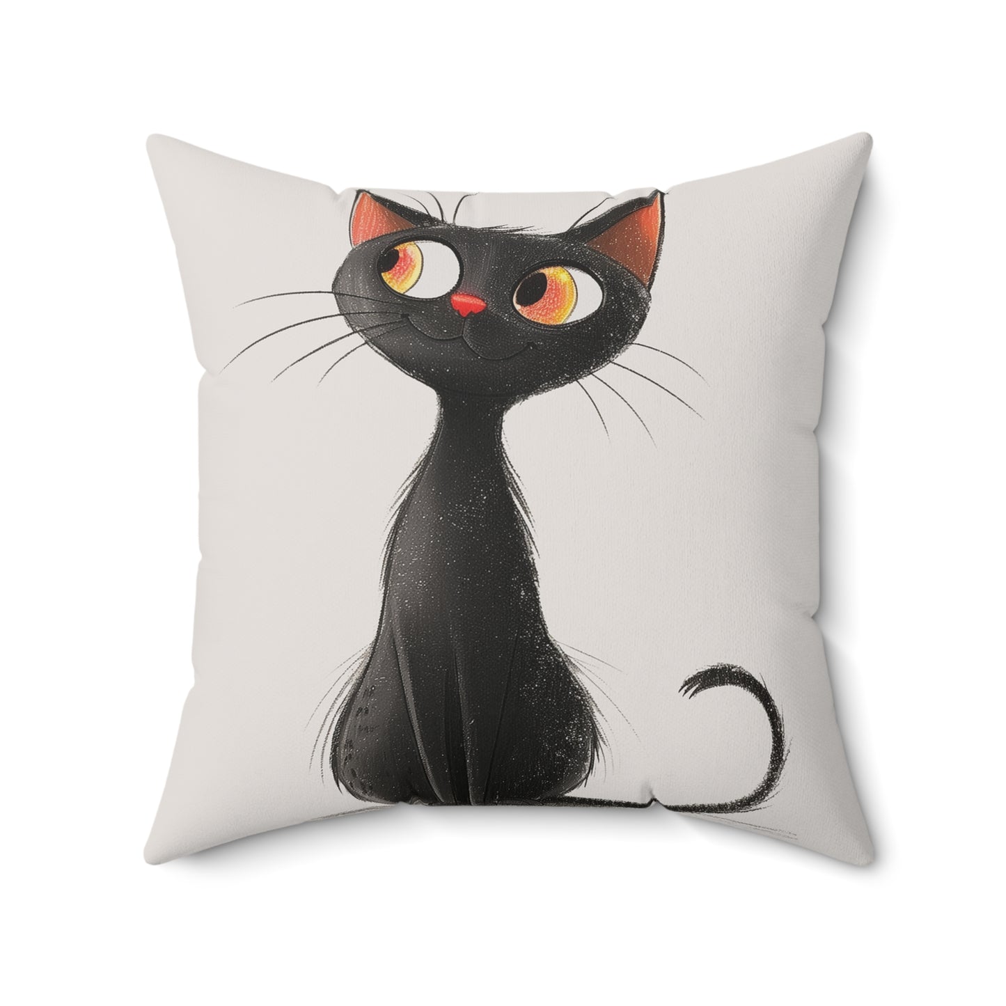 Cute Black Cat Throw Pillow — Whimsical Kitten Decorative Cushion