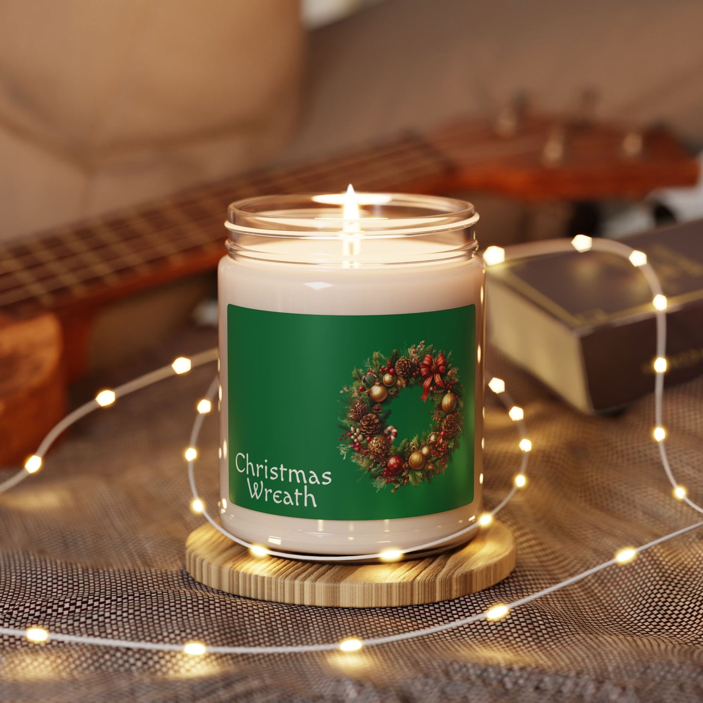 Christmas Wreath Soy Candle — 9oz Scented Holiday Candle